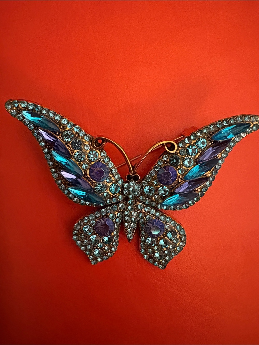 Crystal Butterfly Brooch in Teal & Purple
